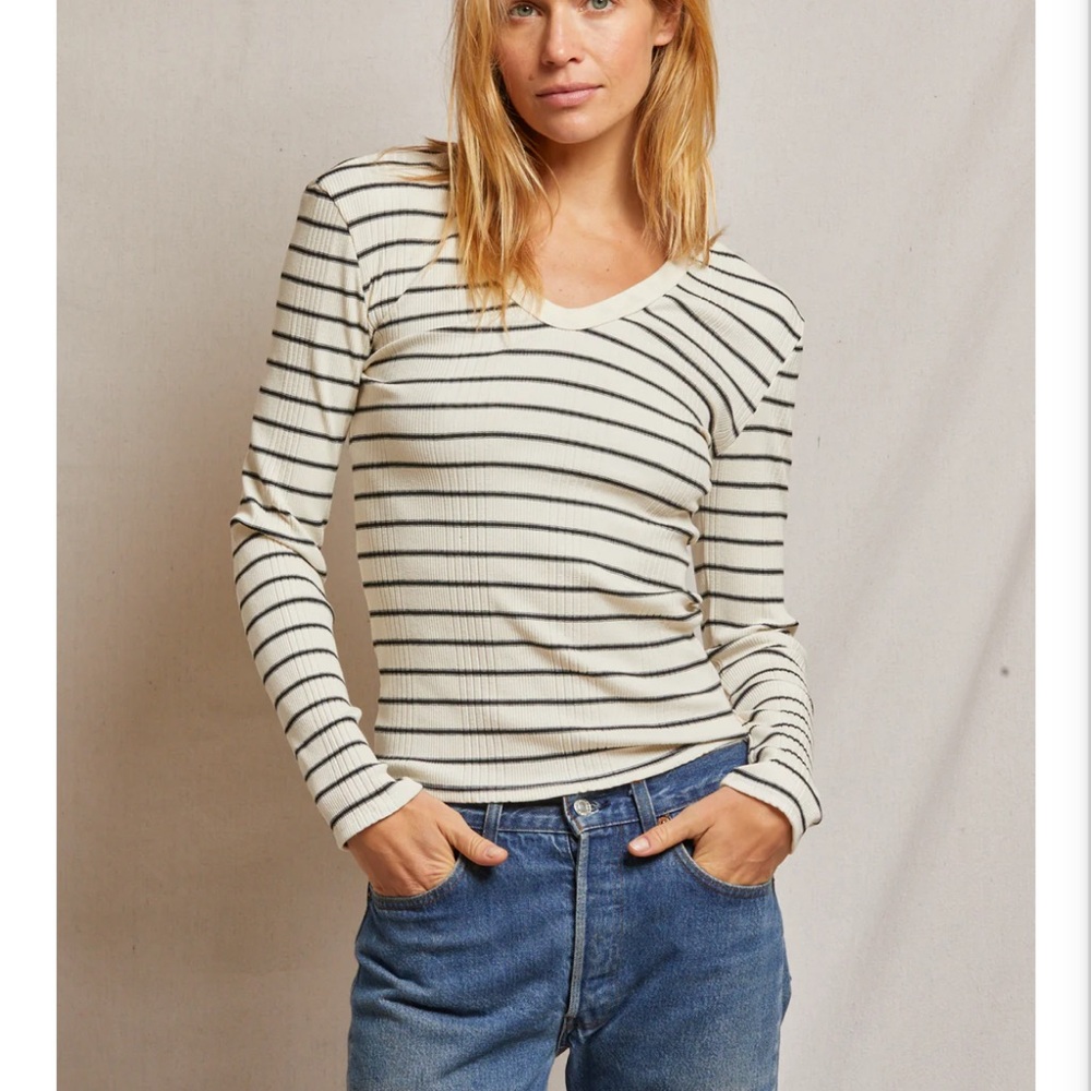 Perfectwhitetee Robyn Ribbed Cotton Modal U-neck Long Sleeve Tee